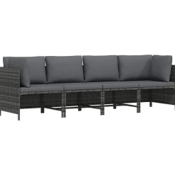 Tuinmeubelen*vidaXL Tuinbank 4-zits met kussens poly rattan Grijs