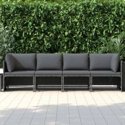 Tuinmeubelen*vidaXL Tuinbank 4-zits met kussens poly rattan Grijs