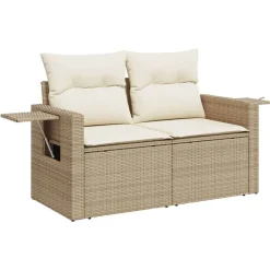 Tuinbank 2-zits met kussens poly rattan beige>vidaXL