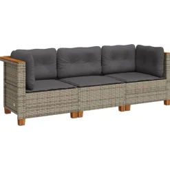 Tuinmeubelen*vidaXL Tuinbank 3-zits met kussens poly rattan Grijs