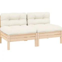 Tuinmeubelen*vidaXL Tuinbank 2-zits met crèmekleurige kussens massief grenenhout Natuurlijk en crème