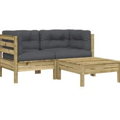 Tuinmeubelen*vidaXL Tuinbank 2-zits met kussens en voetenbank Naturel ge&iuml;mpregneerd
