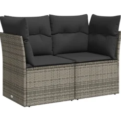 Tuinmeubelen*vidaXL Tuinbank 2-zits met kussens poly rattan Grijs