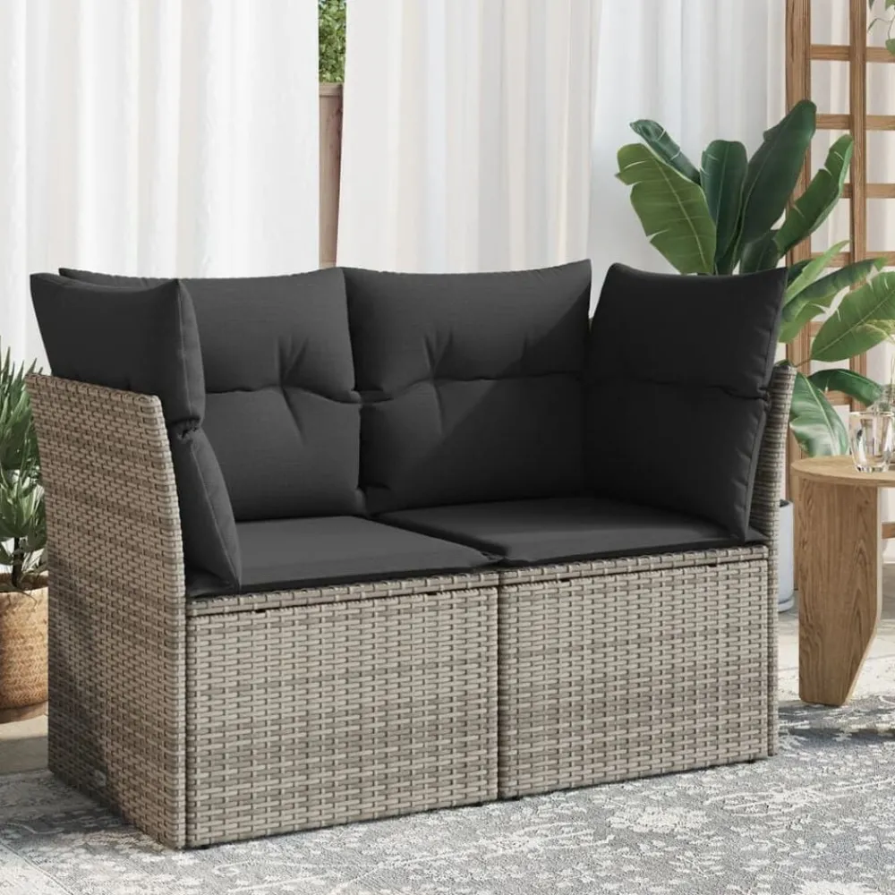 Tuinmeubelen*vidaXL Tuinbank 2-zits met kussens poly rattan Grijs