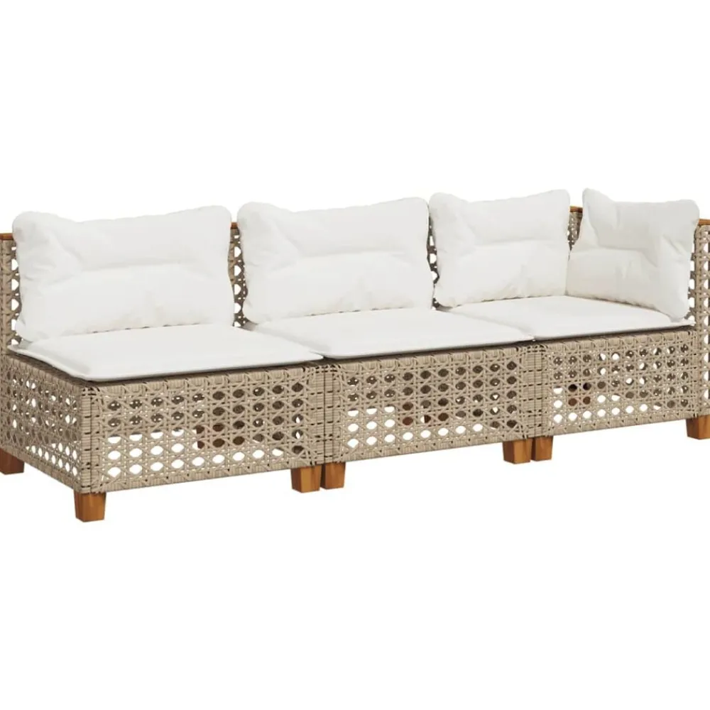 Tuinmeubelen*vidaXL Tuinbank 3-zits met kussens poly rattan Beige