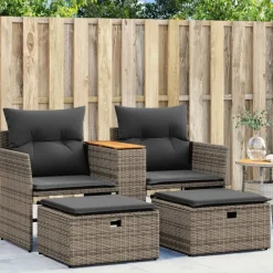 Tuinbank 2-zits met voetenbanken poly rattan>vidaXL Online