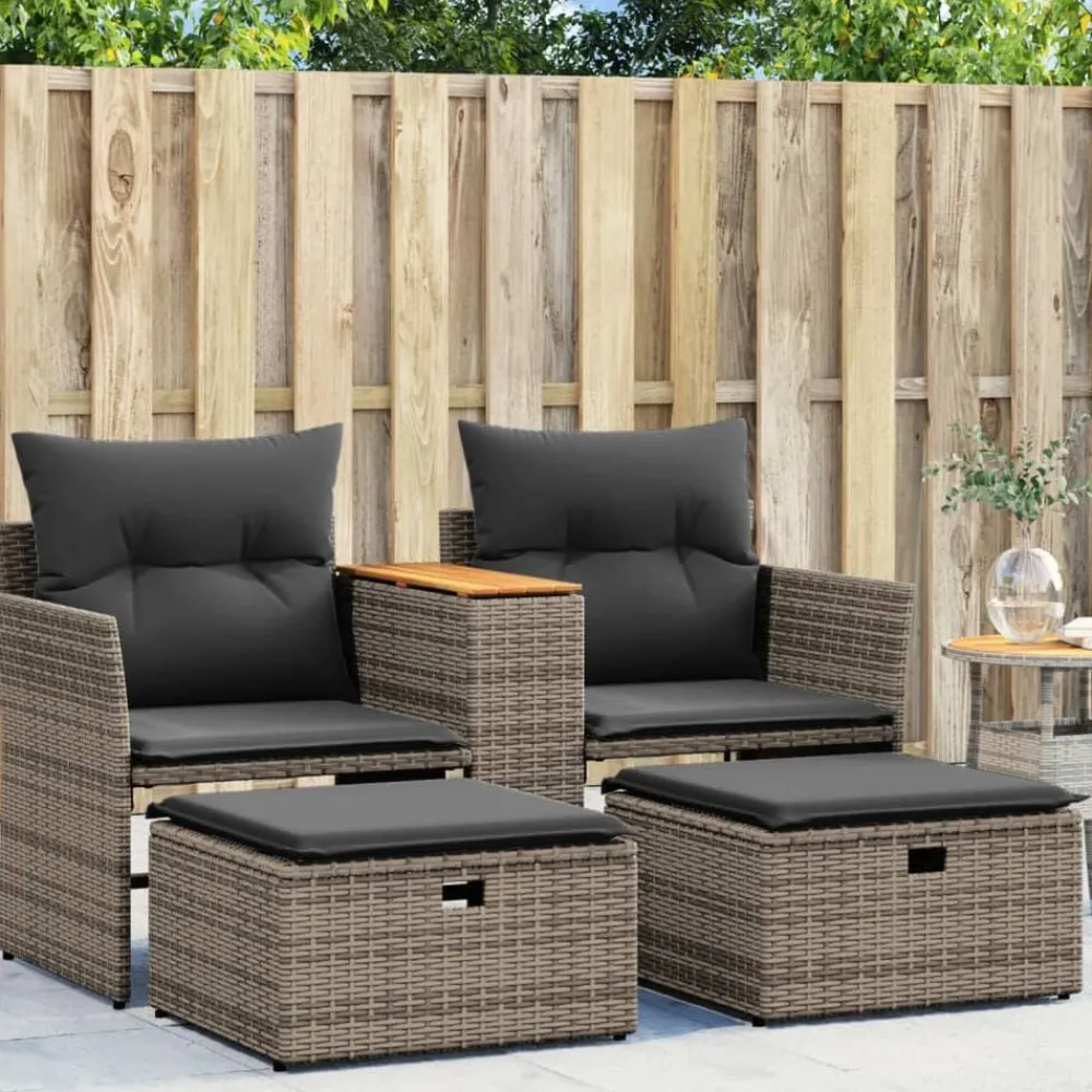 Tuinbank 2-zits met voetenbanken poly rattan>vidaXL Online