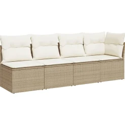 Tuinmeubelen*vidaXL Tuinbank 4-zits met kussens poly rattan beige beige en cr&egrave;mekleurig