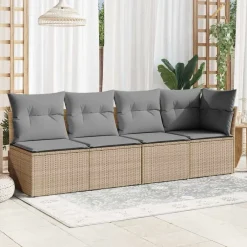Tuinbank 4-zits met kussens poly rattan beige><noscript><img width=