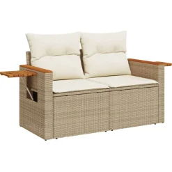 Tuinbank 2-zits met kussens poly rattan beige>vidaXL Sale