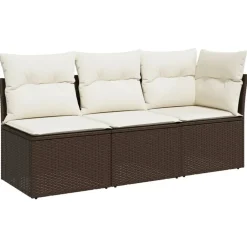 Tuinmeubelen*vidaXL Tuinbank 3-zits met kussens poly rattan Bruin