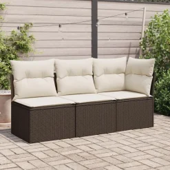 Tuinmeubelen*vidaXL Tuinbank 3-zits met kussens poly rattan Bruin