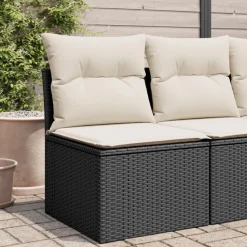 Tuinmeubelen*vidaXL Tuinbank zonder armleuning met kussens poly rattan zwart Zwart en cr&egrave;me