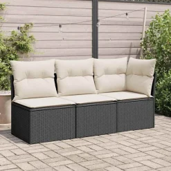 Tuinmeubelen*vidaXL Tuinbank zonder armleuning met kussens poly rattan zwart Zwart en cr&egrave;me