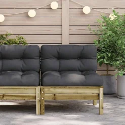 Tuinmeubelen*vidaXL Tuinbank zonder armleuningen met kussens geïmpregneerd hout Naturel ge&iuml;mpregneerd