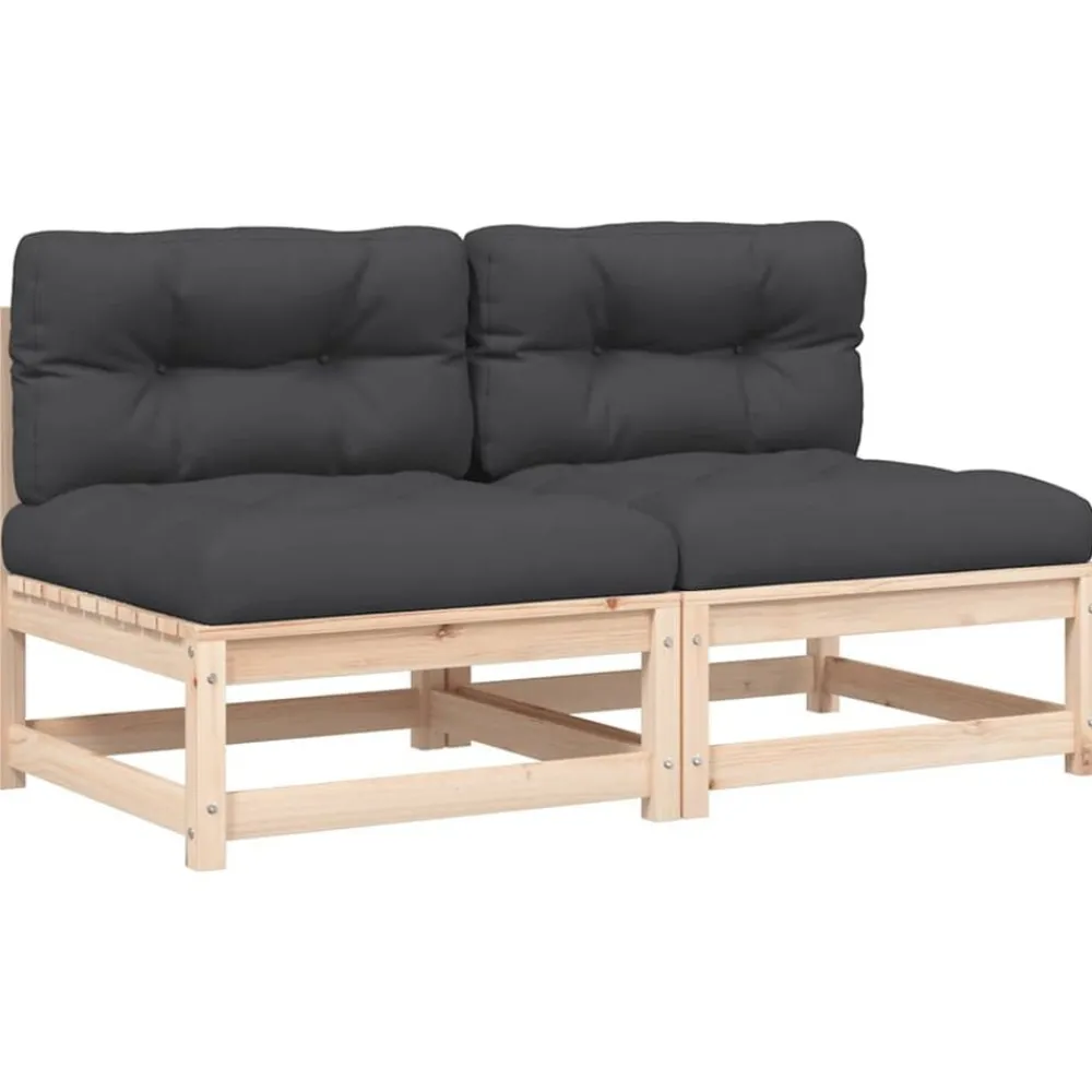 Tuinbanken 2 st zonder armleuningen met kussens grenenhout>vidaXL Discount