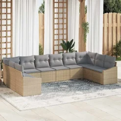 Tuinmeubelen*vidaXL Tuinbankenset 10 pcs Beige en Licht Grijs poly rattan beige en lichtgrijs