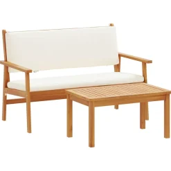 Tuinmeubelen*vidaXL Tuinbankenset met kussen 2 pcs Crème Wit Massief Acaciahout Cr&egrave;mewit