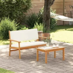 Tuinmeubelen*vidaXL Tuinbankenset met kussen 2 pcs Crème Wit Massief Acaciahout Cr&egrave;mewit