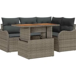 Tuinmeubelen*vidaXL Tuinbankenset met kussen 5 pcs poly rattan Grijs