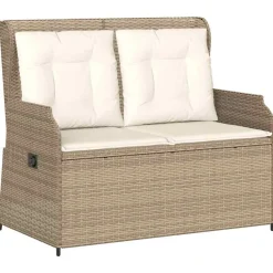 Tuinmeubelen*vidaXL Tuinbankje verstelbaar met kussens poly rattan beige beige en cr&egrave;mekleurig