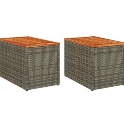 Tuinmeubelen*vidaXL Tuinbijzettafels 2 st 55x34x37 cm poly rattan en hout Grijs