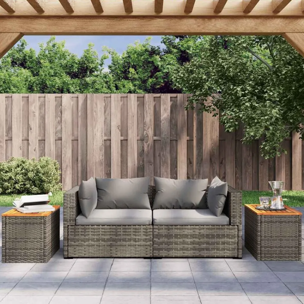 Tuinmeubelen*vidaXL Tuinbijzettafels 2 st 55x34x37 cm poly rattan en hout Grijs