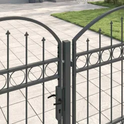 Tuinafscheidingen*vidaXL Tuinhekgate met gebogen top Assen 4 x 1,25 m Staal Grijs