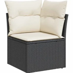 Tuinmeubelen*vidaXL Tuinhoekbank met kussens poly rattan zwart Zwart en cr&egrave;me