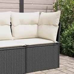 Tuinmeubelen*vidaXL Tuinhoekbank met kussens poly rattan zwart Zwart en cr&egrave;me