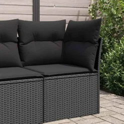 Tuinmeubelen*vidaXL Tuinhoekbank met kussens poly rattan Zwart