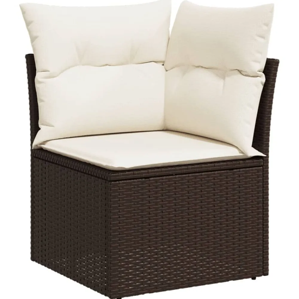 Tuinmeubelen*vidaXL Tuinhoekbank met kussens poly rattan Bruin
