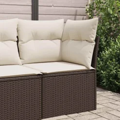 Tuinmeubelen*vidaXL Tuinhoekbank met kussens poly rattan Bruin