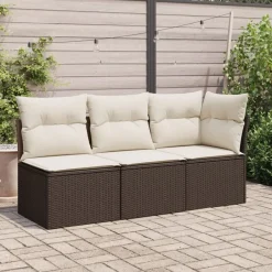 Tuinmeubelen*vidaXL Tuinhoekbank met kussens poly rattan Bruin