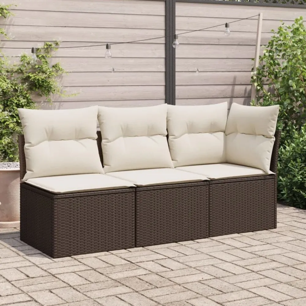 Tuinmeubelen*vidaXL Tuinhoekbank met kussens poly rattan Bruin