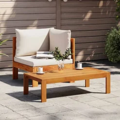 Tuinmeubelen*vidaXL Tuinhoekbank met kussens massief acaciahout Cr&egrave;me