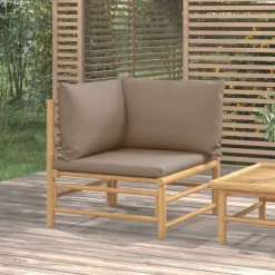 Tuinmeubelen*vidaXL Tuinhoekbank met kussens bamboe Taupe