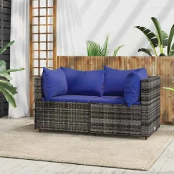 Tuinhoekbanken met kussens 2 st poly rattan grijs>vidaXL Clearance