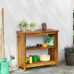 Tuinkast met plank Naturel 75 x 35 x 70cm Massief Acaciahout>vidaXL Hot