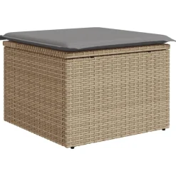 Tuinkruk met kussen 55x55x37 cm poly rattan beige>vidaXL Best