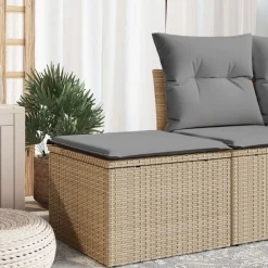 Tuinkruk met kussen 55x55x37 cm poly rattan beige>vidaXL Best