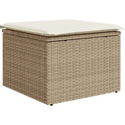 Tuinmeubelen*vidaXL Tuinkruk met kussen 55x55x37 cm poly rattan beige beige en cr&egrave;mekleurig