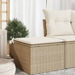 Tuinmeubelen*vidaXL Tuinkruk met kussen 55x55x37 cm poly rattan beige beige en cr&egrave;mekleurig