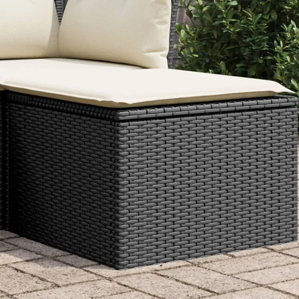 Tuinmeubelen*vidaXL Tuinkruk met kussen 55x55x37 cm poly rattan zwart Zwart en crème