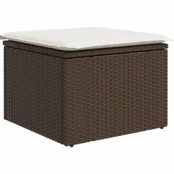 Tuinmeubelen*vidaXL Tuinkruk met kussen 55x55x37 cm poly rattan Bruin