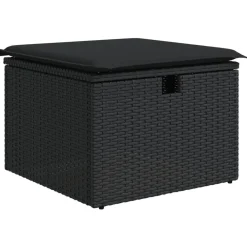 Tuinmeubelen*vidaXL Tuinkruk met kussen 55x55x37 cm poly rattan Zwart