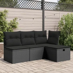 Tuinmeubelen*vidaXL Tuinkruk met kussen 55x55x37 cm poly rattan Zwart