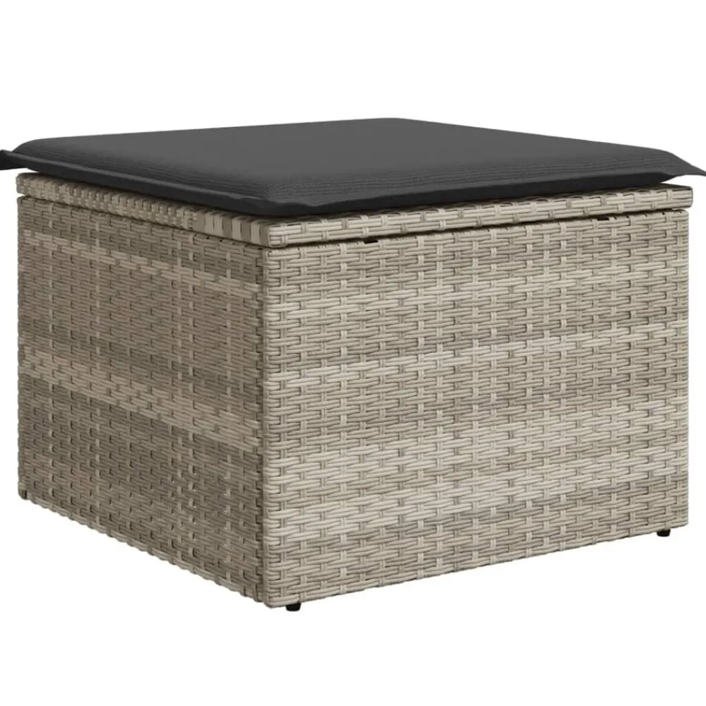 Tuinmeubelen*vidaXL Tuinkruk met kussen 55x55x37 cm poly rattan Lichtgrijs