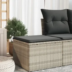 Tuinmeubelen*vidaXL Tuinkruk met kussen 55x55x37 cm poly rattan Lichtgrijs