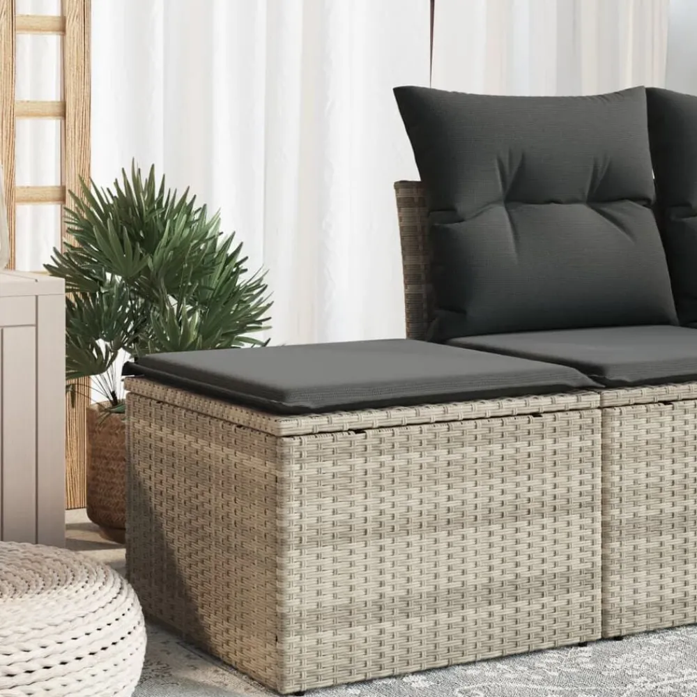 Tuinmeubelen*vidaXL Tuinkruk met kussen 55x55x37 cm poly rattan Lichtgrijs
